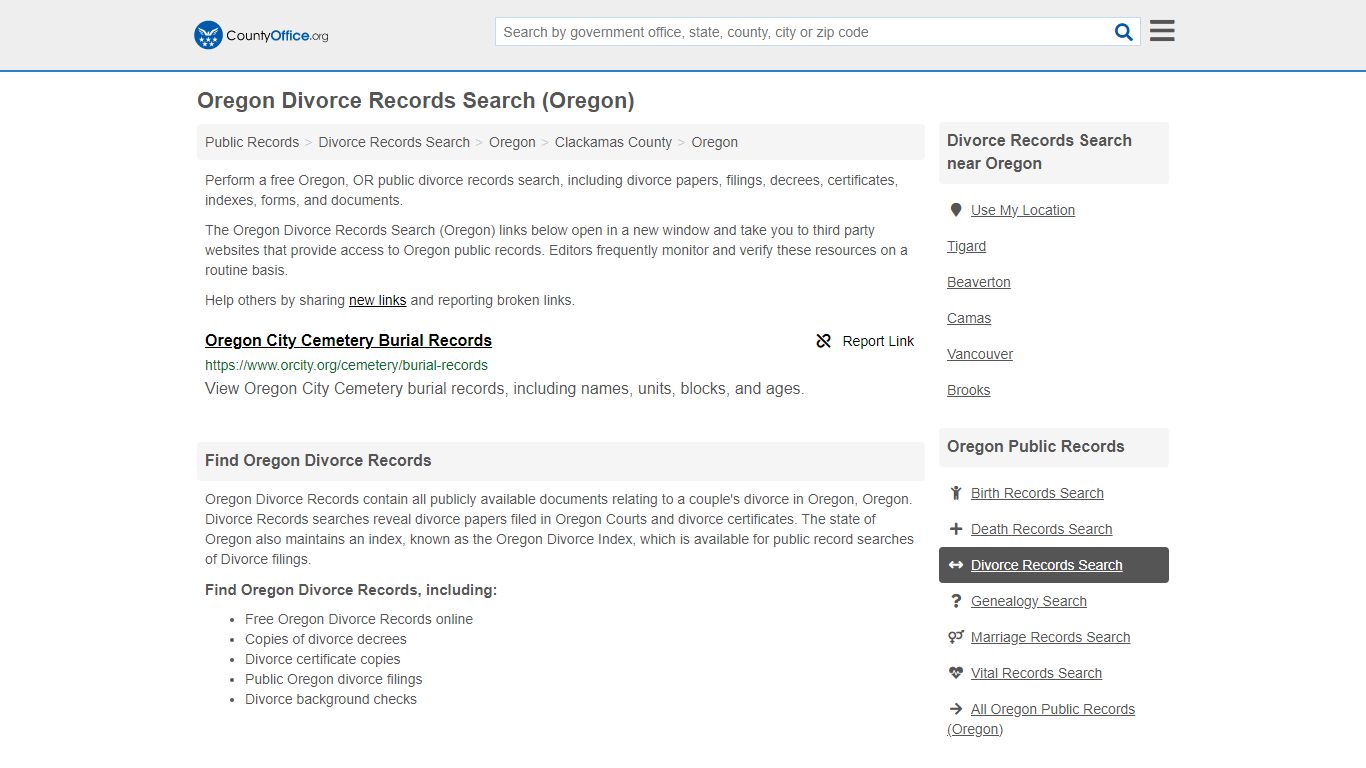 Oregon Divorce Records Search (Oregon) - County Office